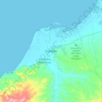 Tumbes topographic map, elevation, terrain