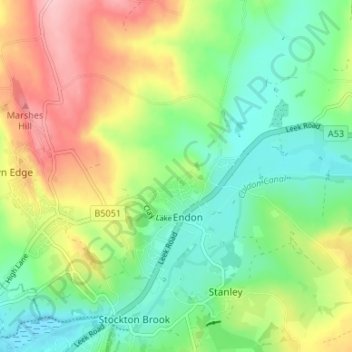 Endon Bank topographic map, elevation, terrain