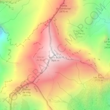 Mont Buet topographic map, elevation, terrain