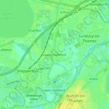 Upper Halliford topographic map, elevation, terrain