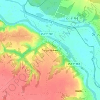 Chernatske topographic map, elevation, terrain