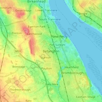 Bebington topographic map, elevation, terrain
