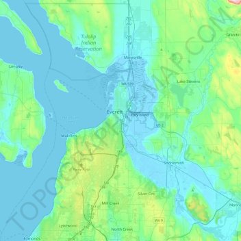 Everett topographic map, elevation, terrain