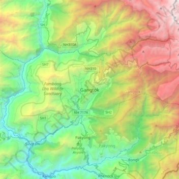 Gangtok topographic map, elevation, terrain