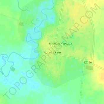 Qorğaljın topographic map, elevation, terrain