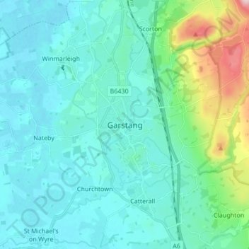Garstang topographic map, elevation, terrain