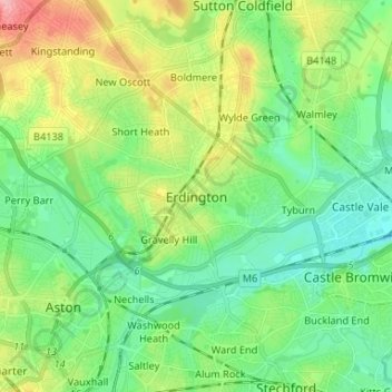 Erdington topographic map, elevation, terrain