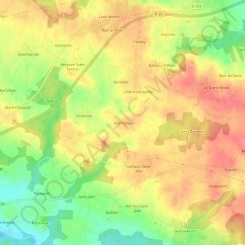 Coët Colay topographic map, elevation, terrain