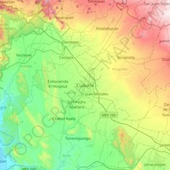Cuautla topographic map, elevation, terrain