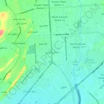 North Karachi topographic map, elevation, terrain