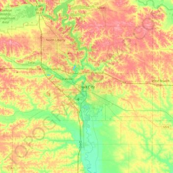 Iowa City topographic map, elevation, terrain