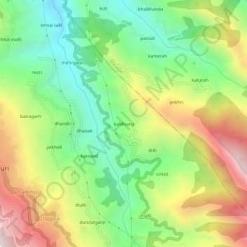 kaldhung topographic map, elevation, terrain
