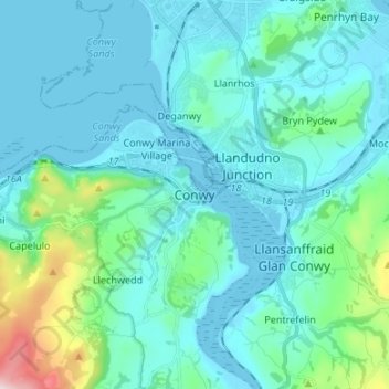 Conwy topographic map, elevation, terrain