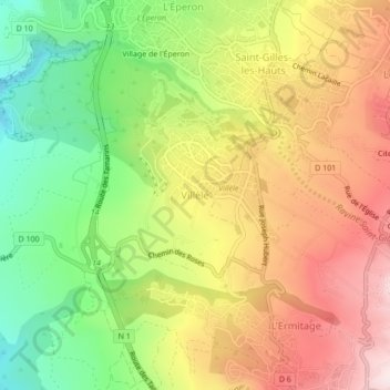 Villèle topographic map, elevation, terrain