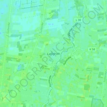 Langholt topographic map, elevation, terrain