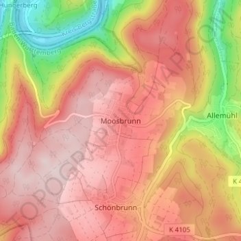 Moosbrunn topographic map, elevation, terrain