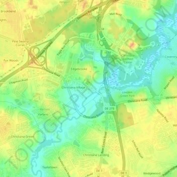 Christiana topographic map, elevation, terrain