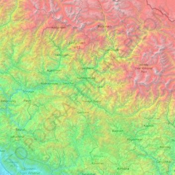 Garhwāl topographic map, elevation, terrain