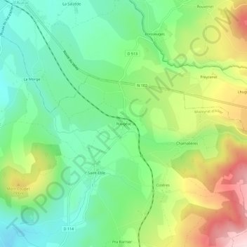 Rougeac topographic map, elevation, terrain