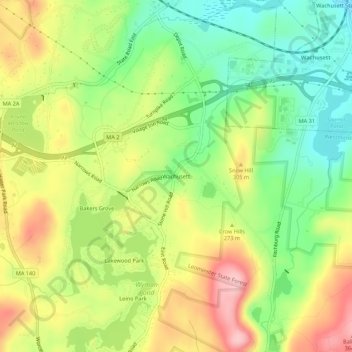 Wachusett topographic map, elevation, terrain