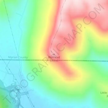 Bullhead topographic map, elevation, terrain