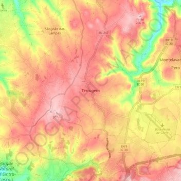 Terrugem topographic map, elevation, terrain