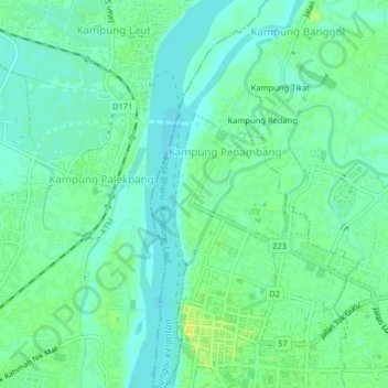 Kampung Cina topographic map, elevation, terrain