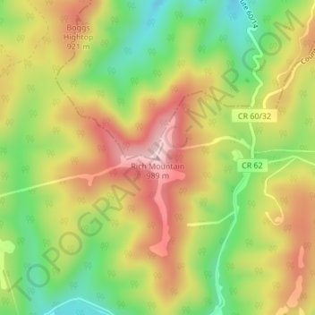Rich Mountain topographic map, elevation, terrain