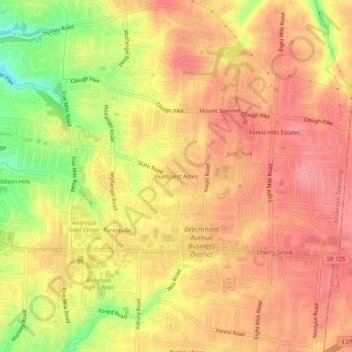 Huntcrest Acres topographic map, elevation, terrain