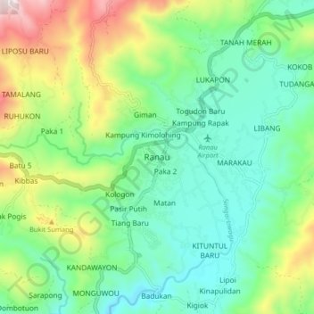 Ranau topographic map, elevation, terrain