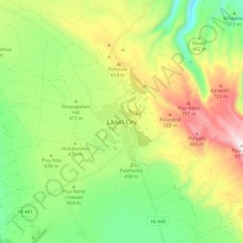 Lanai City topographic map, elevation, terrain
