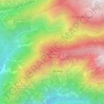 Mont Péla topographic map, elevation, terrain