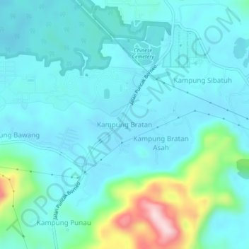 Kampung Bratan topographic map, elevation, terrain