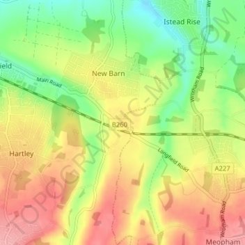 Longfield Hill topographic map, elevation, terrain