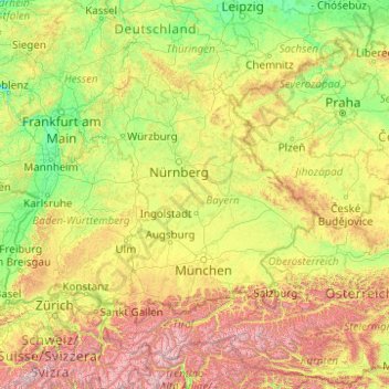 Bayern topographic map, elevation, terrain