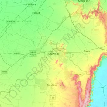 Bhiwadi topographic map, elevation, terrain