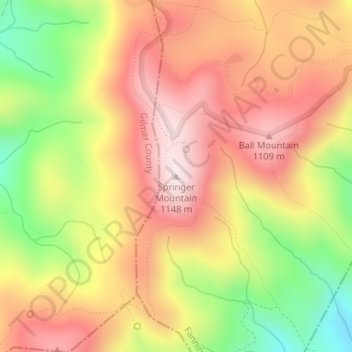 Springer Mountain topographic map, elevation, terrain