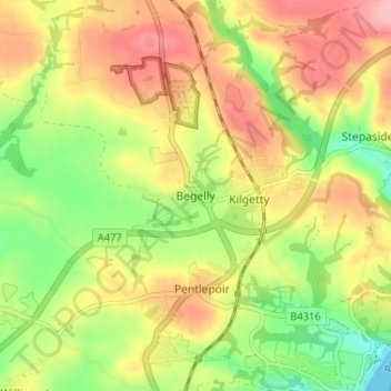 Begelly topographic map, elevation, terrain