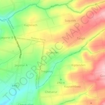 Sinendet topographic map, elevation, terrain