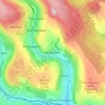 Wattstown topographic map, elevation, terrain