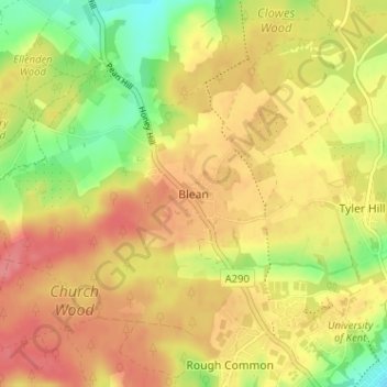 Blean topographic map, elevation, terrain