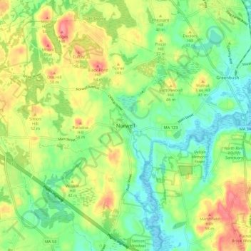 Norwell topographic map, elevation, terrain