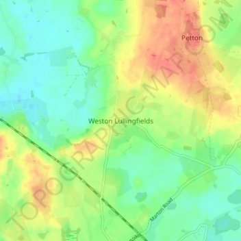 Weston Lullingfields topographic map, elevation, terrain