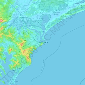 Newcastle topographic map, elevation, terrain