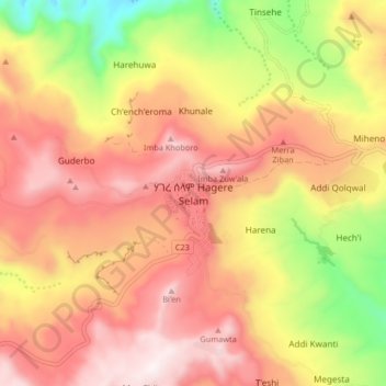 Hagere Selam topographic map, elevation, terrain