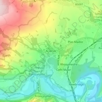 Acrefair topographic map, elevation, terrain