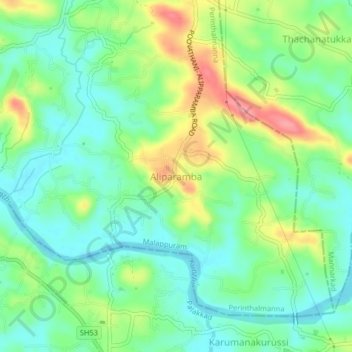 Aliparamba topographic map, elevation, terrain