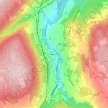 Soknedal topographic map, elevation, terrain