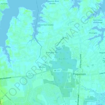 Powhatan Place topographic map, elevation, terrain