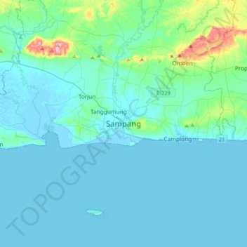 Sampang topographic map, elevation, terrain